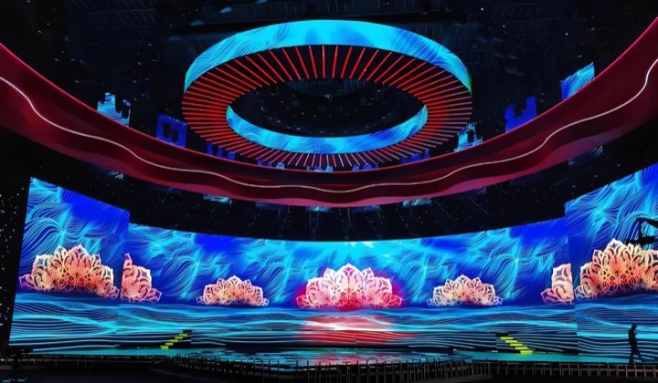 Stage LED display with different shapes in a live event environment